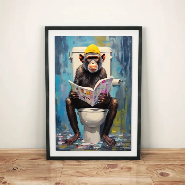 Funny Animals Monkey Reading Newspaper On Toilet Humor Posters Print Canvas Painting Wall Art Pictures for Bathroom Home Decor
