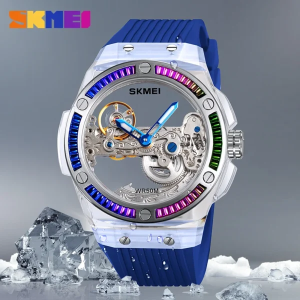 SKMEI Men's Mechanical Automatic Watch Man Watch Silicone Band Skeletonized Waterproof Mechanical Watch Tourbillon Wristwatch - Image 4