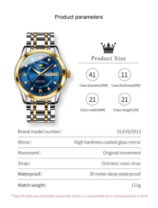 OLEVS Quartz Watch for Men Luxury Diamonds Gold Watch Waterproof Luminous Stainless steel Business Men's Quartz Watch Mens Watch - Image 6