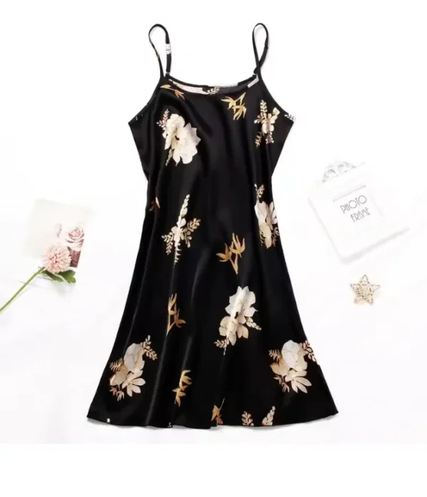 Women Nightwear Home Clothes Sexy Black Floral Printing Nightdress Sleepwear Nightshirts Silk Sleepshirts Nightgowns For Woman - Image 2