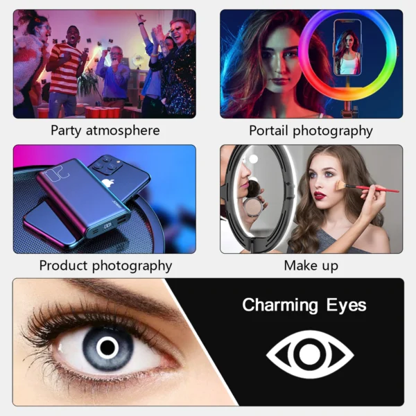 12in 30cm Selfie Ring Light RGB Tripod Phone Stand Holder Photography RingLight Circle Fill Light Led Color Lamp Trepied Makeup - Image 6