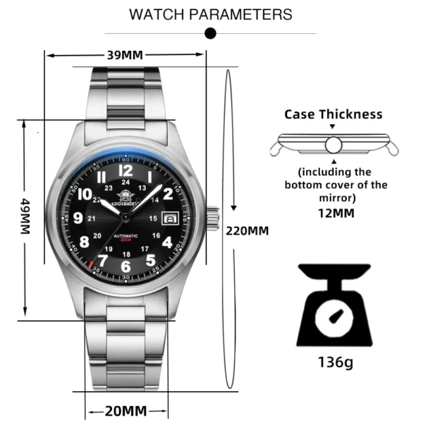 ADDIESDIVE Luxurious Men's Automatic Watch NH35A Mechanical Watch Sapphire Glass 200m Waterproof Analog Luminous Watches AD2048 - Image 6