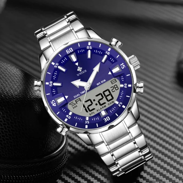WWOOR Fashion Men's Watches Luxury Original Quartz Digital Analog Sport Military Wrist Watch For Man Waterproof Steel Clock Box - Image 2