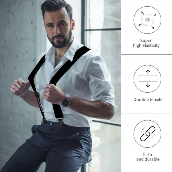 Men's Suspender Trousers Braces with Strong 2 inch Wide 4 Clips Heavy Duty for Men High Elastic X Style Adjustable Suspenders - Image 2
