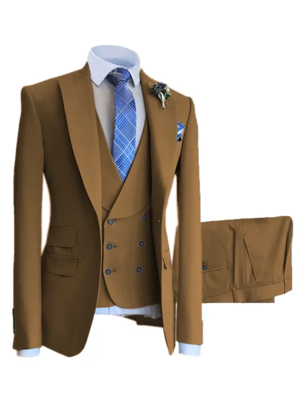 Lansboter Beige Men's Suit 3Pcs Solid Color Single Breasted Slim Fitting Business Banquet Wedding Dress Jacket Vest With Pants - Image 3