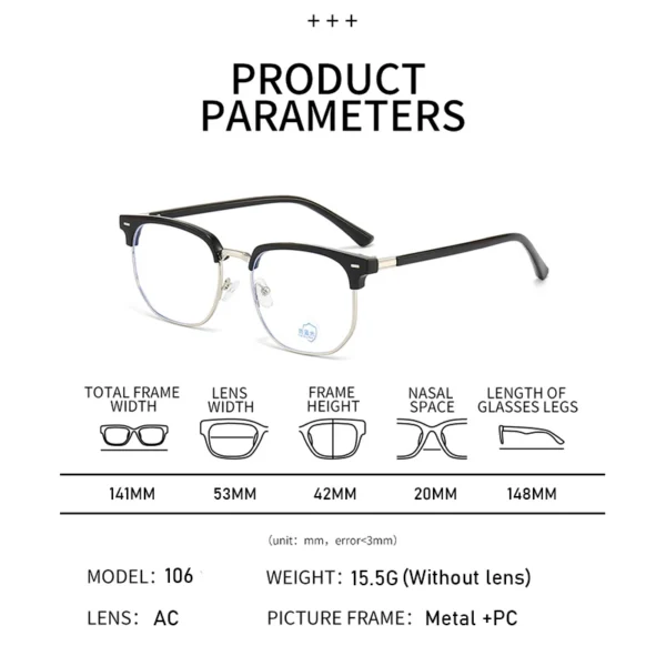 XJiea 2024 Photochromic Anti-blue Light Glasses Men Fashion Rectangle Semi Rimless Eyewear For Women Office Computer Goggle - Image 5