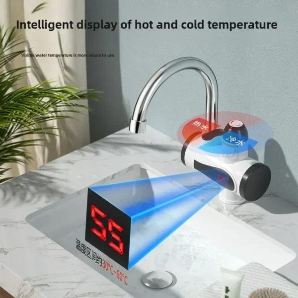 Tankless Instantaneous Faucet Water Heater Instant Water Heater Tap Kitchen Hot Water Crane LED Digital EU Plug - Image 2