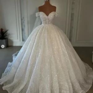 2024 Princess Ball Gown Bride Dresses Sweetheart Off Shoulder Beaded Wedding Dress For Women Sequins Vestido De Novia