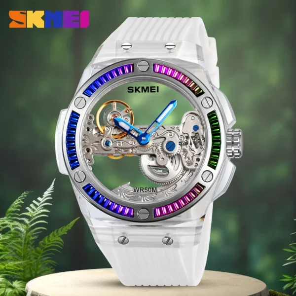 SKMEI Men's Mechanical Automatic Watch Man Watch Silicone Band Skeletonized Waterproof Mechanical Watch Tourbillon Wristwatch - Image 2