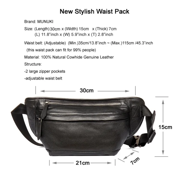 New Fashion Men's Genuine Leather Waist Bag Chest Pack Leather Waist Pack Male Fanny bag Bum Money bag molle Belt bag Pouch - Image 2