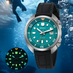 BERNY 20ATM Diver Watch For Men Mechanical Green Dial Original Design NH35 Automatic Sapphire Luxury Diving Luminous Men Watch