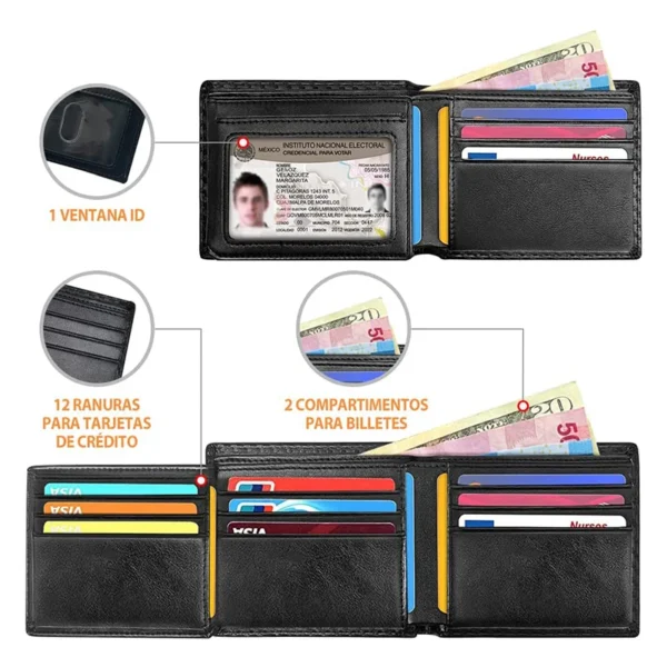 Slim Minimalist Tri-Fold Wallet Carbon Fiber RFID Blocking Men's Wallet With ID Window and 9 Card Slots - Image 2
