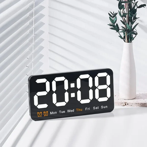 Voice Control Wall Clock Large LED Alarm Clock with Temperature Date Week DST Snooze Dual Alarm Desktop Clock Home Decoration - Image 2