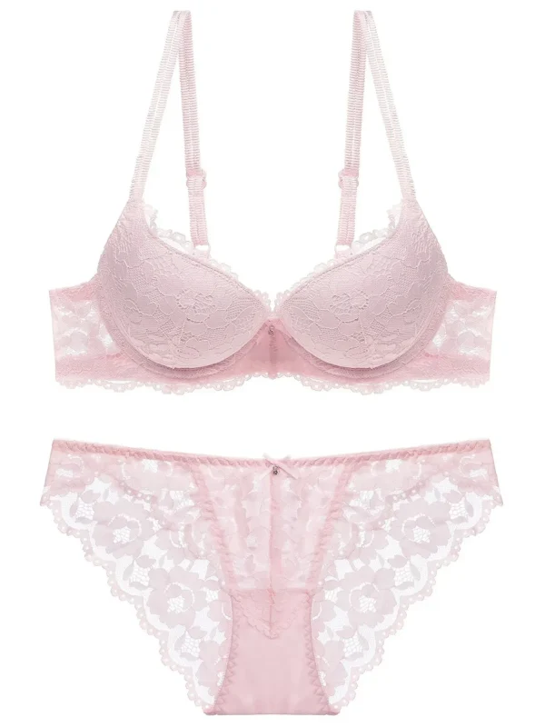 1 Set Elegant Lace Embroidery Breathable Fabric Lingerie Set Push-Up Bra Drop Waist Sheer Panty - Ultimate Valentine's Day - Image 2
