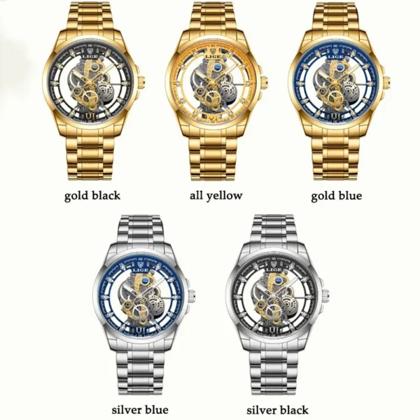 LIGE New Men Watch Skeleton Quartz Wristwatch Gold Skeleton Retro Man Watch Top Brand Luxury Clock Mens Watches Reloj Hombre - Image 6