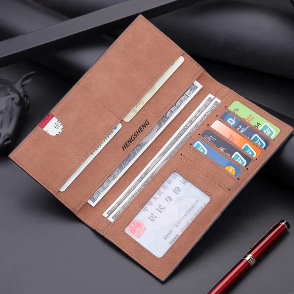 Ultra Thin Frosted PU Leather Wallet Business Men Cow Leather Anti RFID Purse Credit Card Holder Long Wallet for Men - Image 3