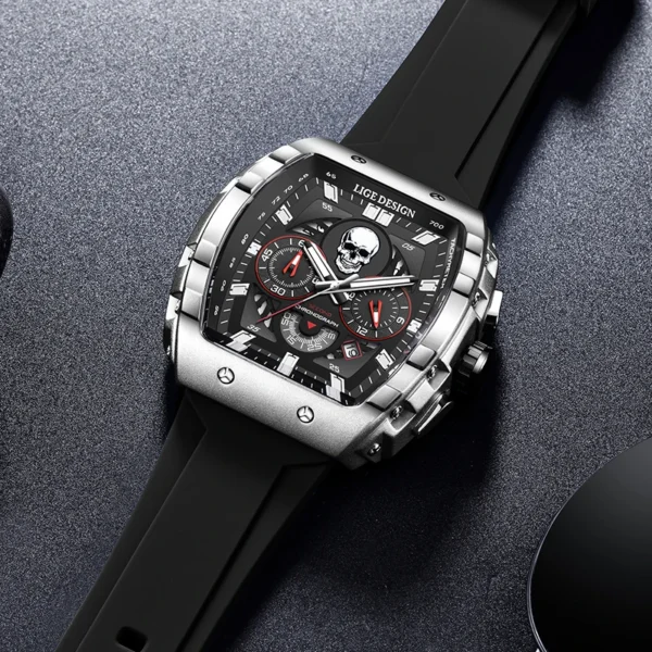 LIGE Mens Watches Creative Skull Quartz Wristwatch Sports Waterproof Silicone Strap Watch for Men Luminous Chronograph Watch Man - Image 5