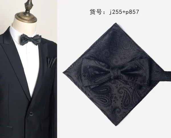 Men's formal dress British double pocket towel set single piece bow tie chest towel handkerchief Towel bow tie - Image 5