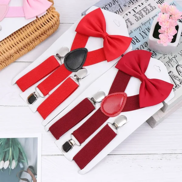 1Set Kids Elastic Suspenders With Tie New Suspenders Boys Girls Bow Tie Clip-on Adjustable Straps Children Clothes Accessories - Image 3