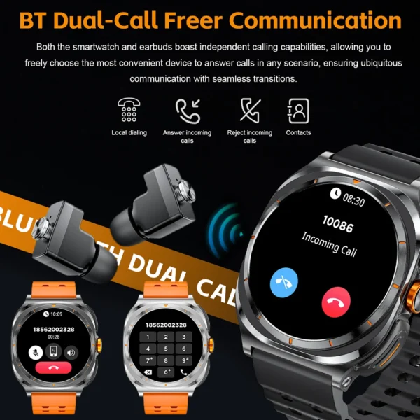 2025 Popular Wireless Bluetooth watch Men water proof TWS Earphones Dual Earphones Call Health Monitor Sports Music Smartwatch - Image 2