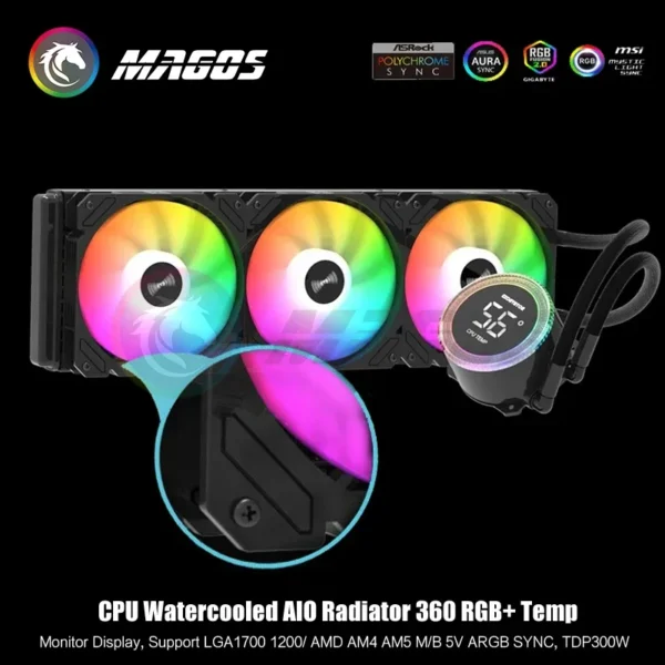 Water Cooling AIO CPU Cooler 360 + Display Monitor, RGB Fan Liquid Heatsink Radiator 1700/1200/115X/2011/2066/AM5/AM4/AM3 AMD - Image 5