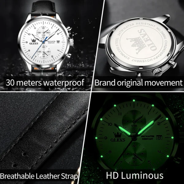OLEVS Original Men's Watches Top Brand Chronograph Quartz Watch for Men Waterproof Luminous Date Male Wristwatch Casual Luxury - Image 6