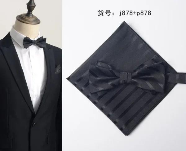 Men's formal dress British double pocket towel set single piece bow tie chest towel handkerchief Towel bow tie - Image 2
