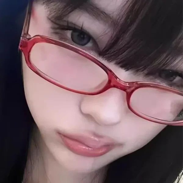 Y2K Women Retro Oval Square Glasses Red Green Frame Glass Eyewear Decorative Computer Anti-blue Eyeglasses with Seaside Driving - Image 2