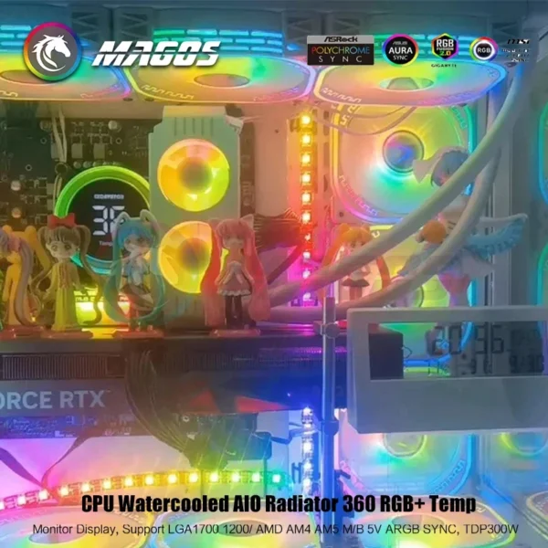 Water Cooling AIO CPU Cooler 360 + Display Monitor, RGB Fan Liquid Heatsink Radiator 1700/1200/115X/2011/2066/AM5/AM4/AM3 AMD - Image 6