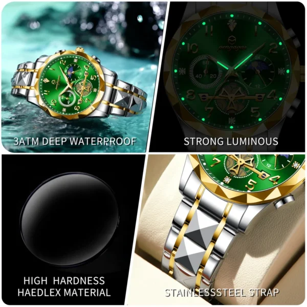 PENGAGAR Luxury Fashion Top Brand Men's Watches Stainless Steel Waterproof Luminous Timer Men Quartz Movement Watchs Clock Reloj - Image 6
