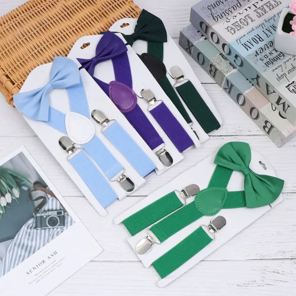 1Set Kids Elastic Suspenders With Tie New Suspenders Boys Girls Bow Tie Clip-on Adjustable Straps Children Clothes Accessories - Image 4