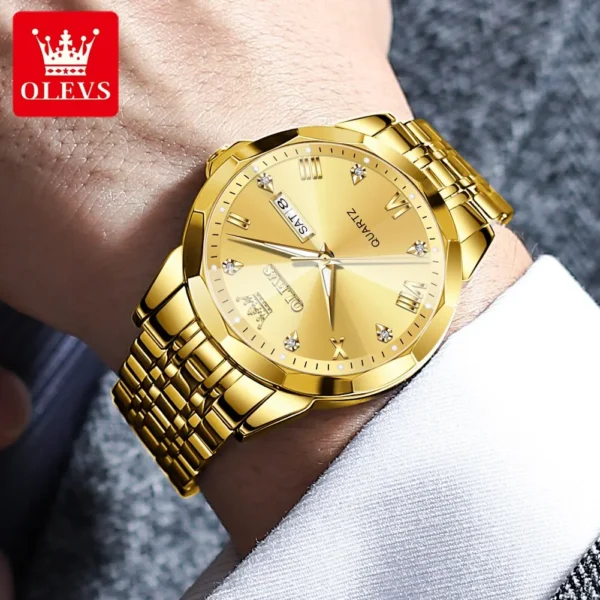 OLEVS Men's Watches Rhombus Mirror Original Quartz Watch for Man Waterproof Luminous Stainless Steel Wristwatch Male Date Week - Image 6