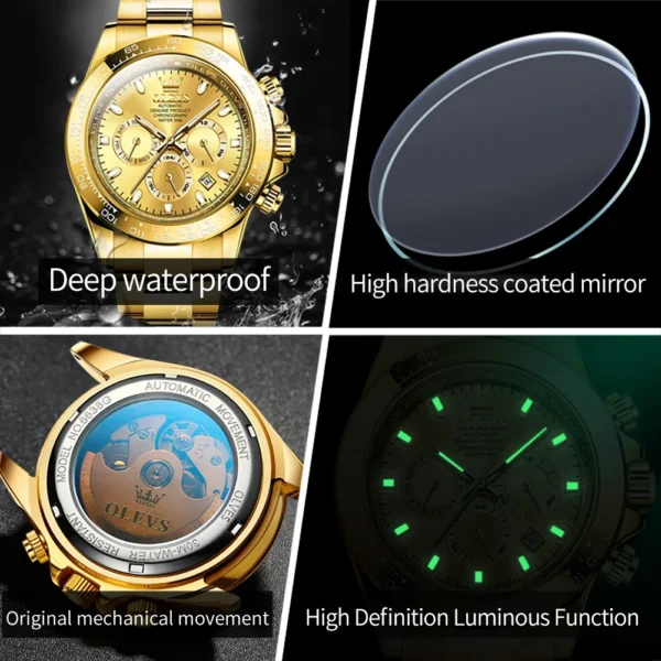 OLEVS Men's Watches Classic Luxury Automatic Mechanical Original Wristwatch for Man 24 Hour Week Date Display Waterproof Fashion - Image 6
