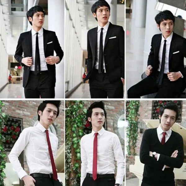 Fashion Casual Slim Plain Mens Solid Skinny Neck Party wedding Tie Silk Necktie - Image 2