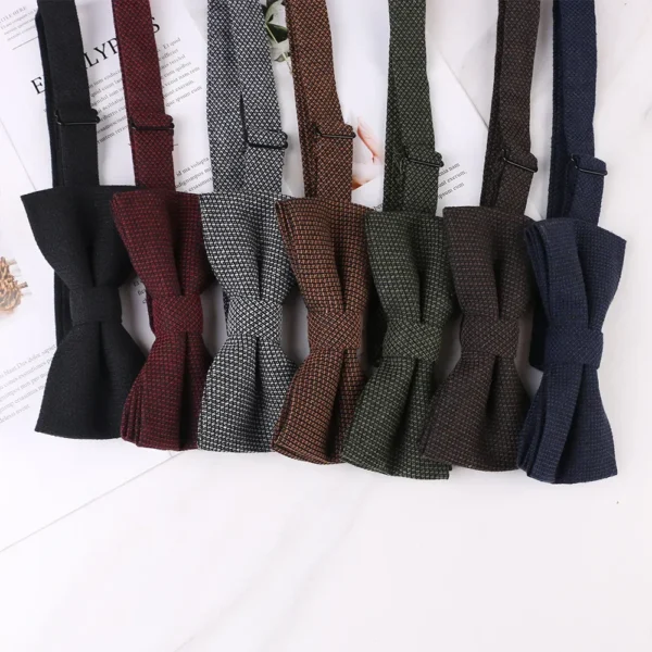 Men's business bow tie, plaid cotton fabric, formal dress, dark color, small square collar accessories - Image 2