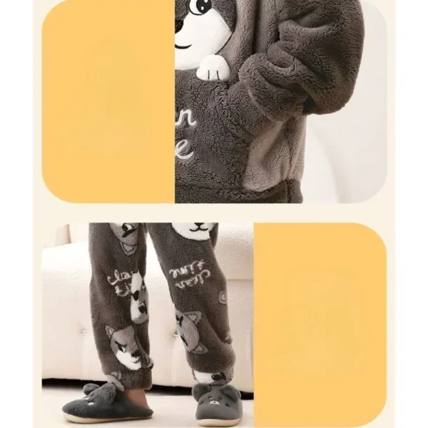 Autumn Winter Homewear Coral Fleece Men Pajamas Thick Fur Flannel Cartoon Boy Loungewear Sets Plus-size Nightgown Suit Pyjamas - Image 6