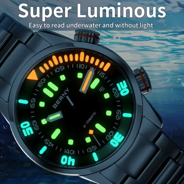 BERNY Automatic Dive Watch for Men Super Luminous Original Design 20ATM Diver Wristwatch Sapphire, Local Warehouse Fast Delivery - Image 3