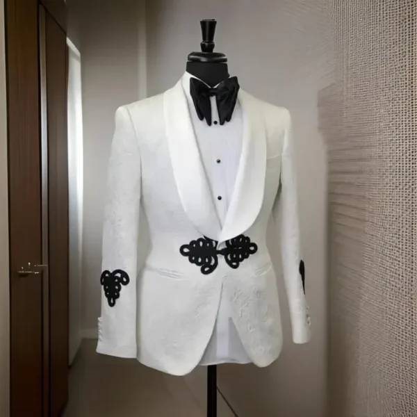 Floral Men Suit Jacket with Mandarin Buttons 1 Pc Fashion Wedding Blazer Slim Fit Shawl Lapel African Style Male Suit Jacket - Image 3