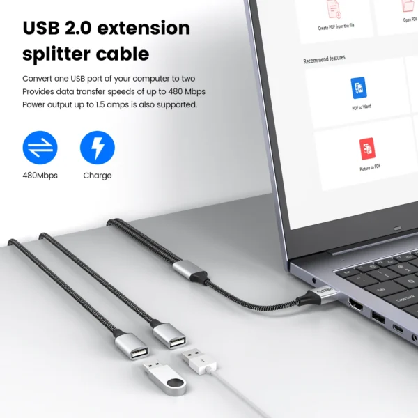USB to 3 USB 2.0 HUB Dual 4Port Multi Splitter Adapter OTG for PC Laptop Surface Computer Accessories USB A Extension Power Data - Image 2