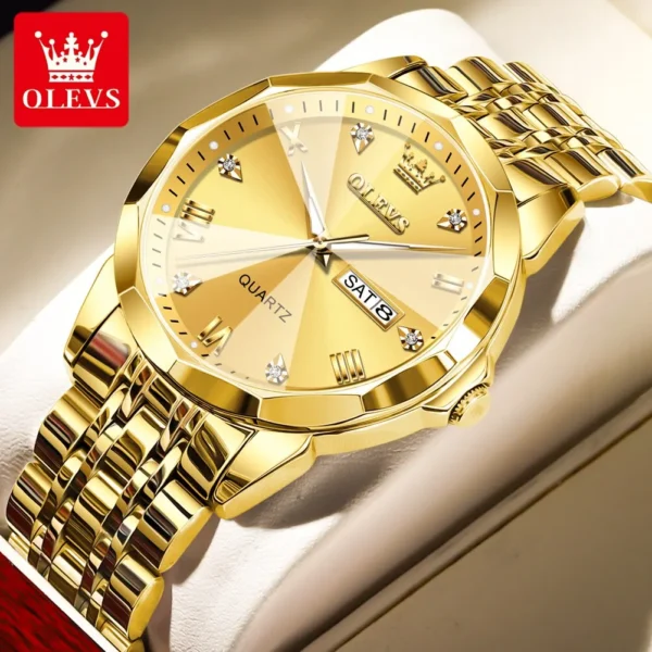 OLEVS Men's Watches Rhombus Mirror Original Quartz Watch for Man Waterproof Luminous Stainless Steel Wristwatch Male Date Week - Image 5