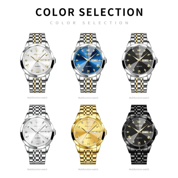 OLEVS Men's Watches Rhombus Mirror Original Quartz Watch for Man Waterproof Luminous Stainless Steel Wristwatch Male Date Week - Image 3