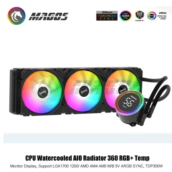 Water Cooling AIO CPU Cooler 360 + Display Monitor, RGB Fan Liquid Heatsink Radiator 1700/1200/115X/2011/2066/AM5/AM4/AM3 AMD - Image 2