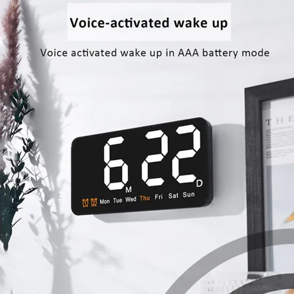 Voice Control Wall Clock Large LED Alarm Clock with Temperature Date Week DST Snooze Dual Alarm Desktop Clock Home Decoration - Image 5