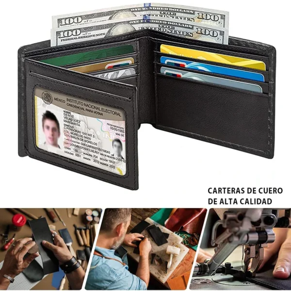 Slim Minimalist Tri-Fold Wallet Carbon Fiber RFID Blocking Men's Wallet With ID Window and 9 Card Slots - Image 3