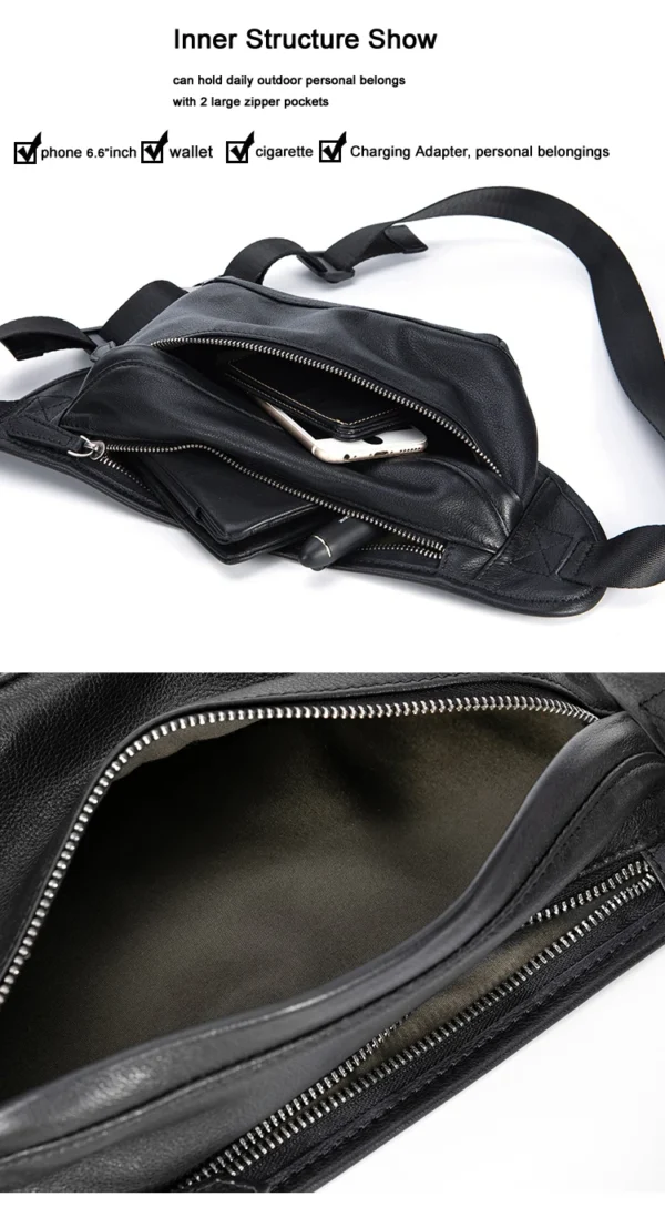 New Fashion Men's Genuine Leather Waist Bag Chest Pack Leather Waist Pack Male Fanny bag Bum Money bag molle Belt bag Pouch - Image 5