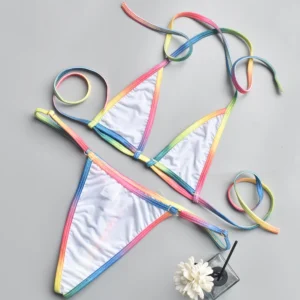 Womens Bikini Sexy Adult Three Point Multi Color Thin Straps Lace Up See Through Lingerie Hot Women's Swimsuit Women Underwear