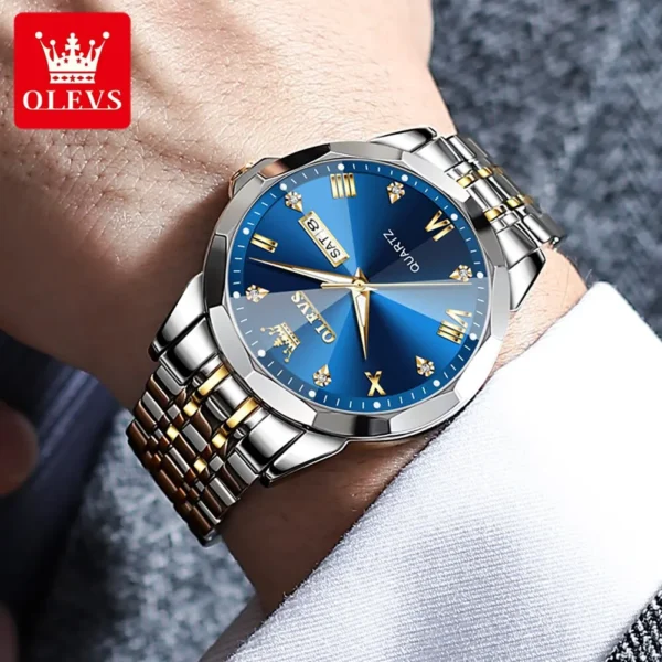OLEVS Men's Watches Rhombus Mirror Original Quartz Watch for Man Waterproof Luminous Stainless Steel Wristwatch Male Date Week - Image 4