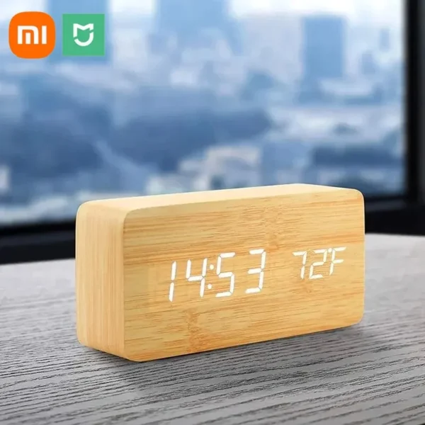 Xiaomi MIJIA Wooden Digital Alarm Clock LED Table Clock with Temperature for Bedroom Office Desk Decorations