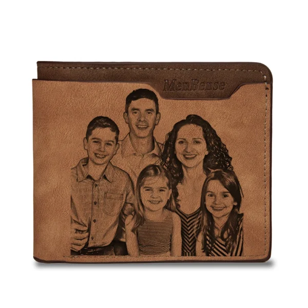 Customized Wallet Photo Mens Brown Short Waterproof Multi-Function Matte PU Leather Engraving Picture Personalized Purse For Men - Image 3