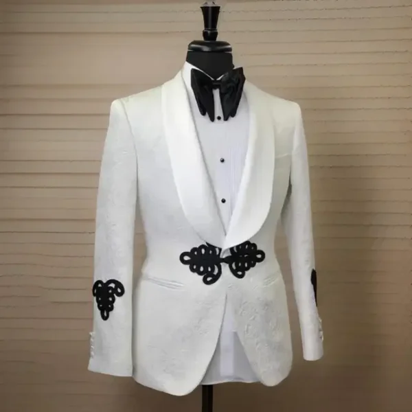Floral Men Suit Jacket with Mandarin Buttons 1 Pc Fashion Wedding Blazer Slim Fit Shawl Lapel African Style Male Suit Jacket - Image 5